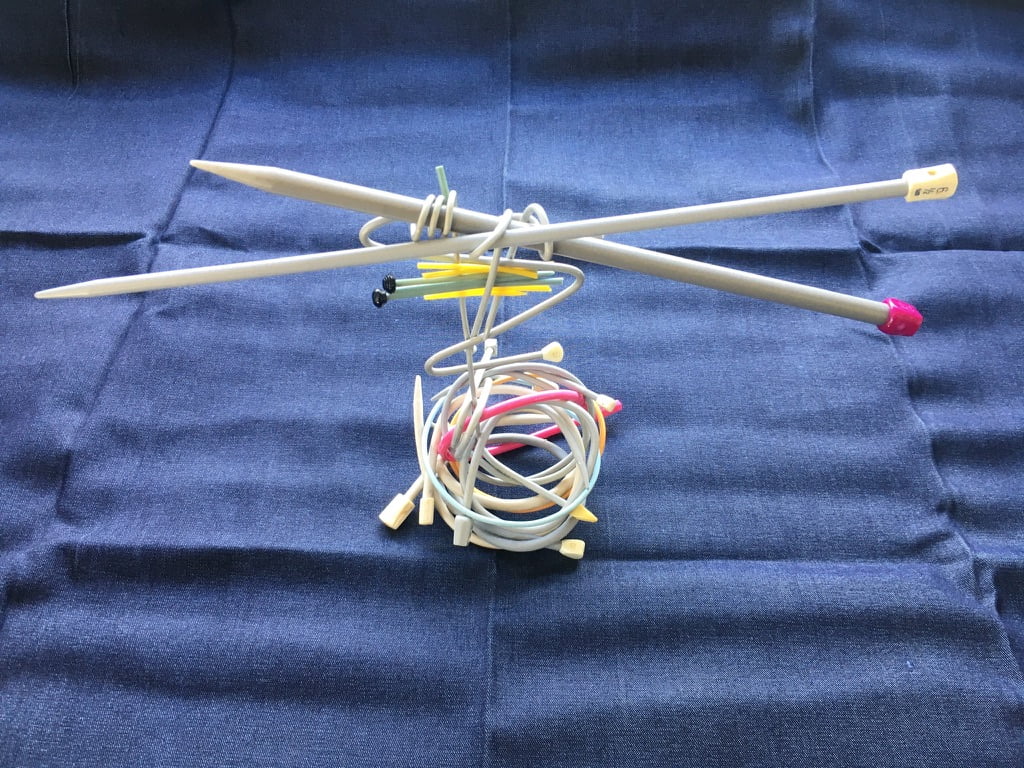 Knitting Needles (rear view), metal and plastic knitting needles, 36x10x22 cm 